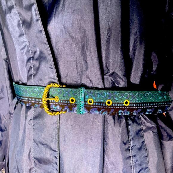 Vintage Blue Shiny Long Rain Trench Coat 16 Classic Spring Statement Feminine - Picture 8 of 8